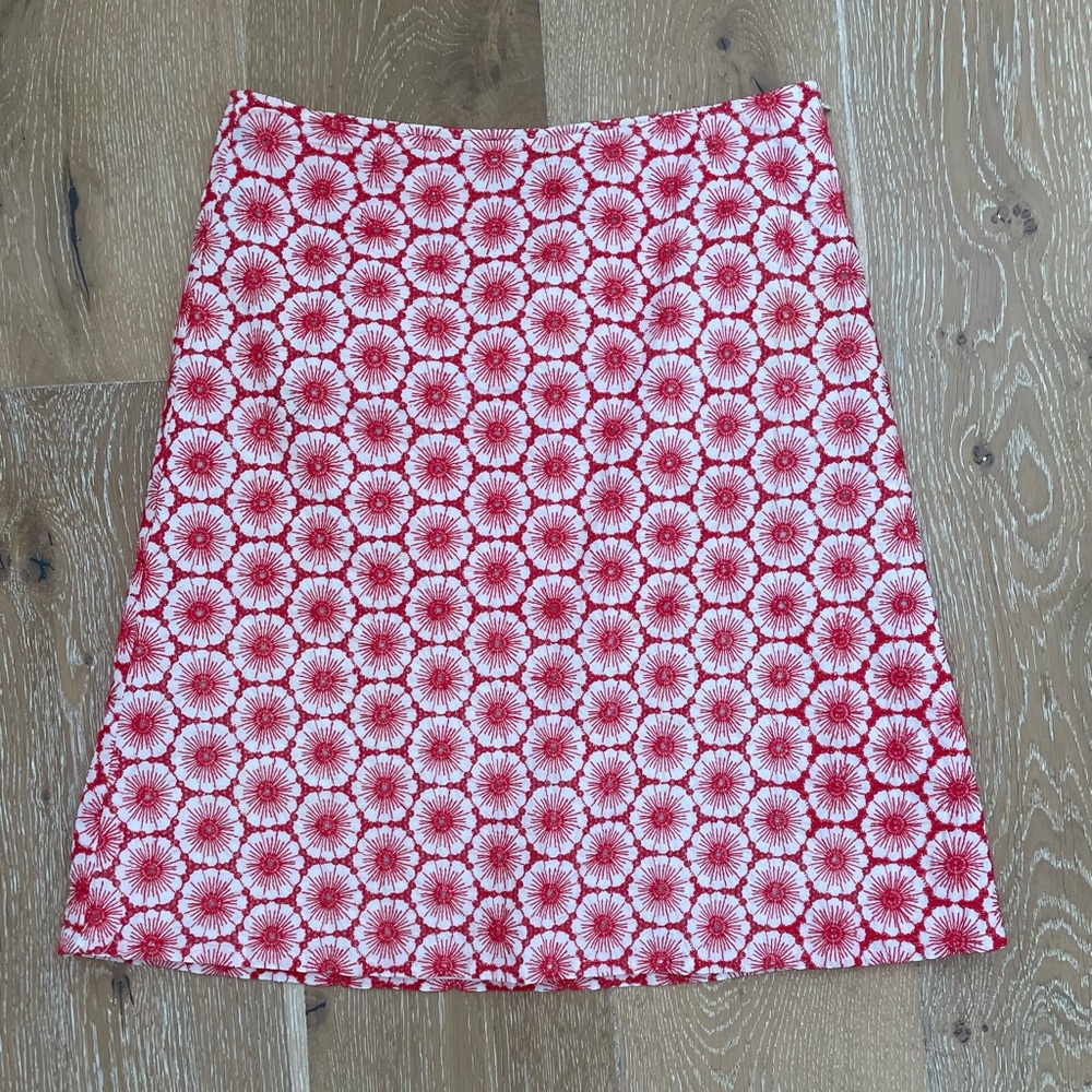 Boden Red and White Rmbriodered Floral A-Line Skirt